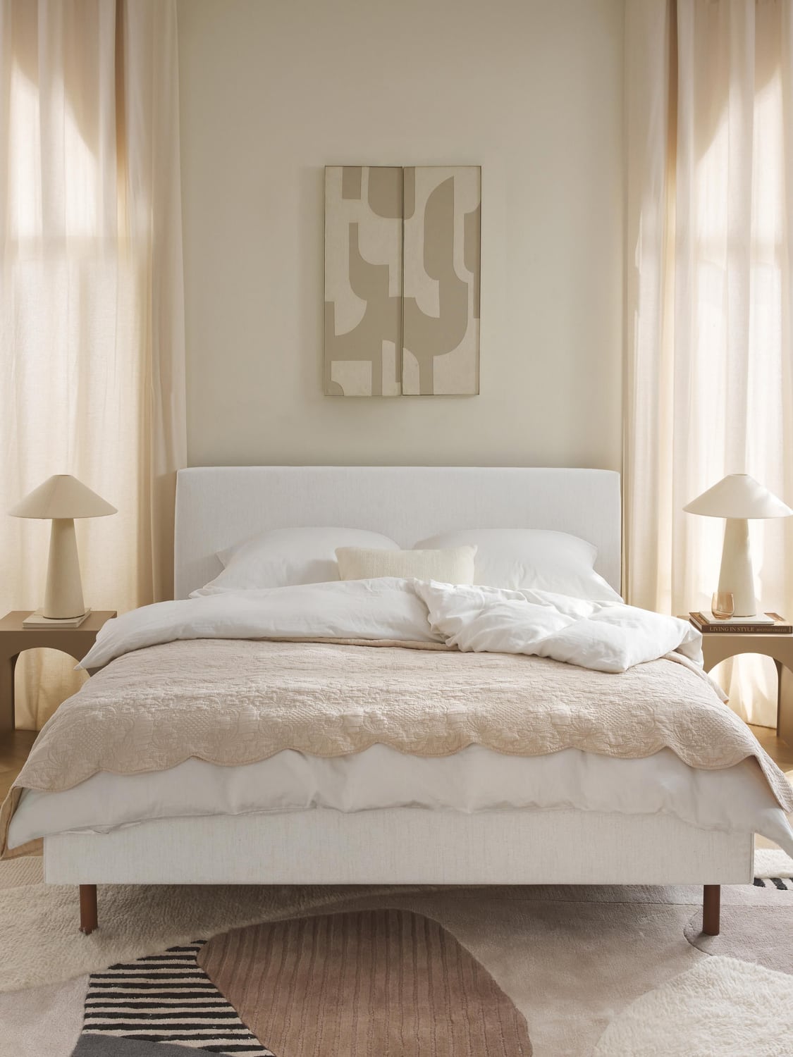 Giulia Upholstered Bed with Wooden Legs — Light Grey