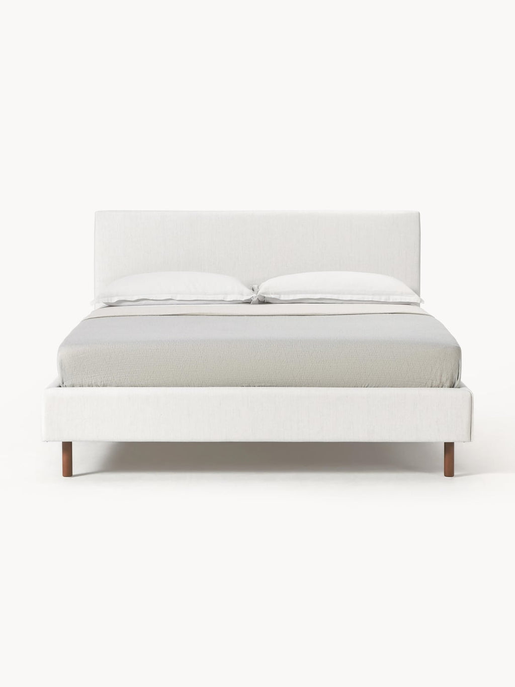 Giulia Upholstered Bed with Wooden Legs — Light Grey