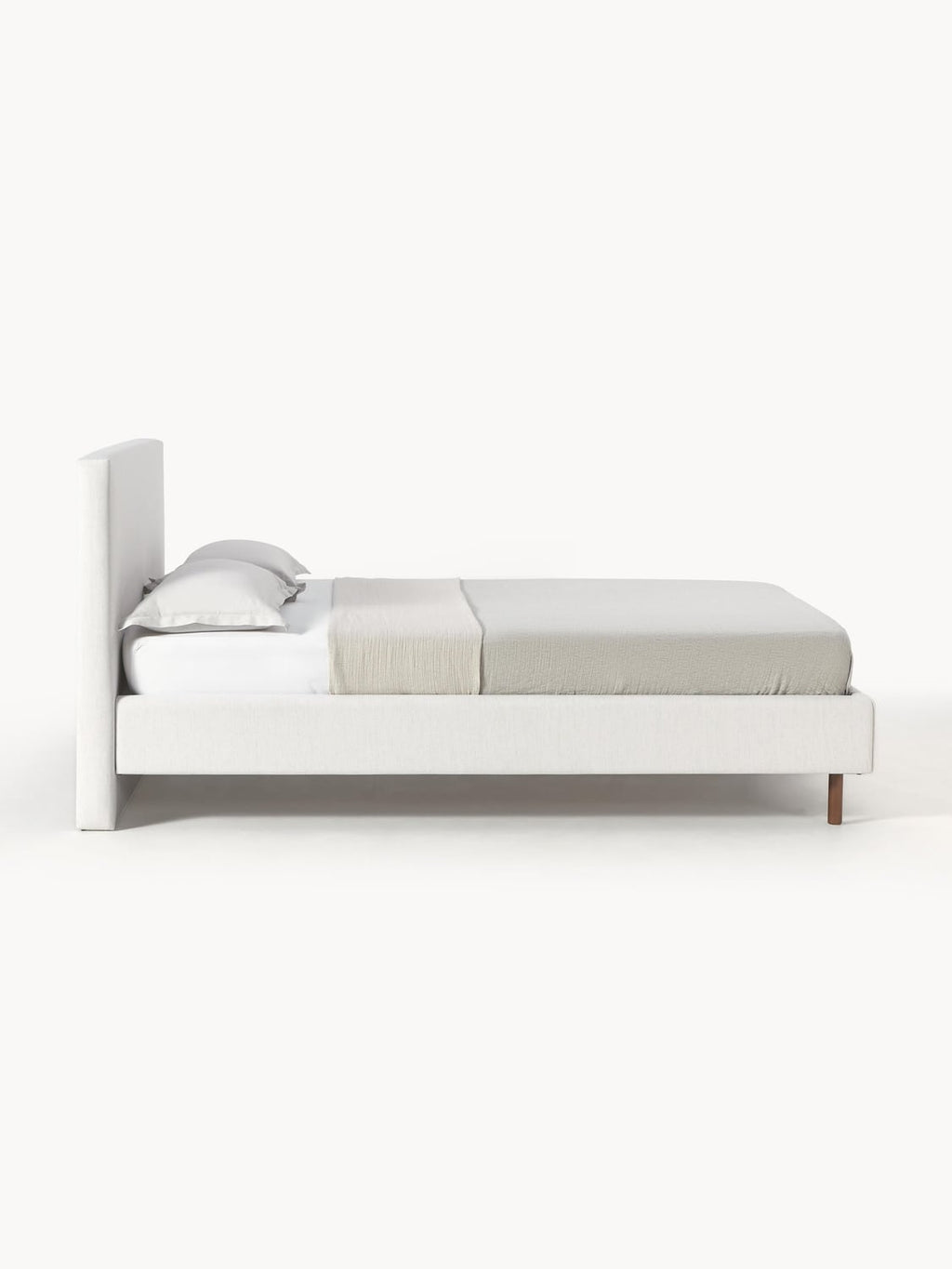Giulia Upholstered Bed with Wooden Legs — Light Grey