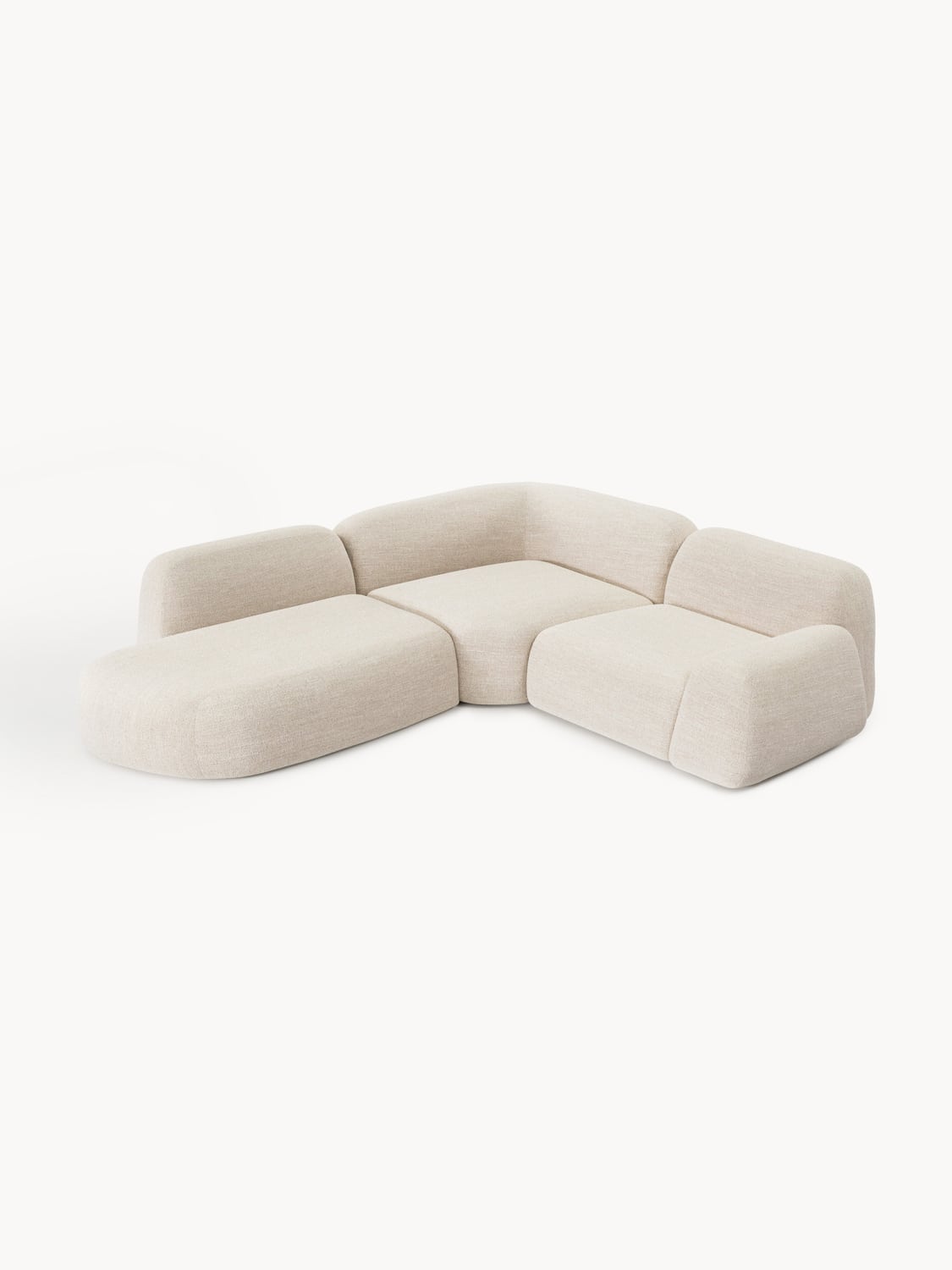 Wolke Modular Bouclé Corner Sofa (4-seater) with Chaise Longue — Light Grey