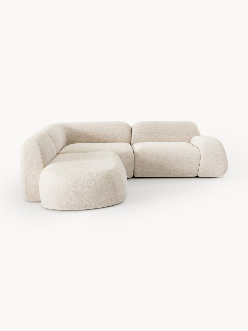 Wolke Modular Bouclé Corner Sofa (4-seater) with Chaise Longue — Light Grey