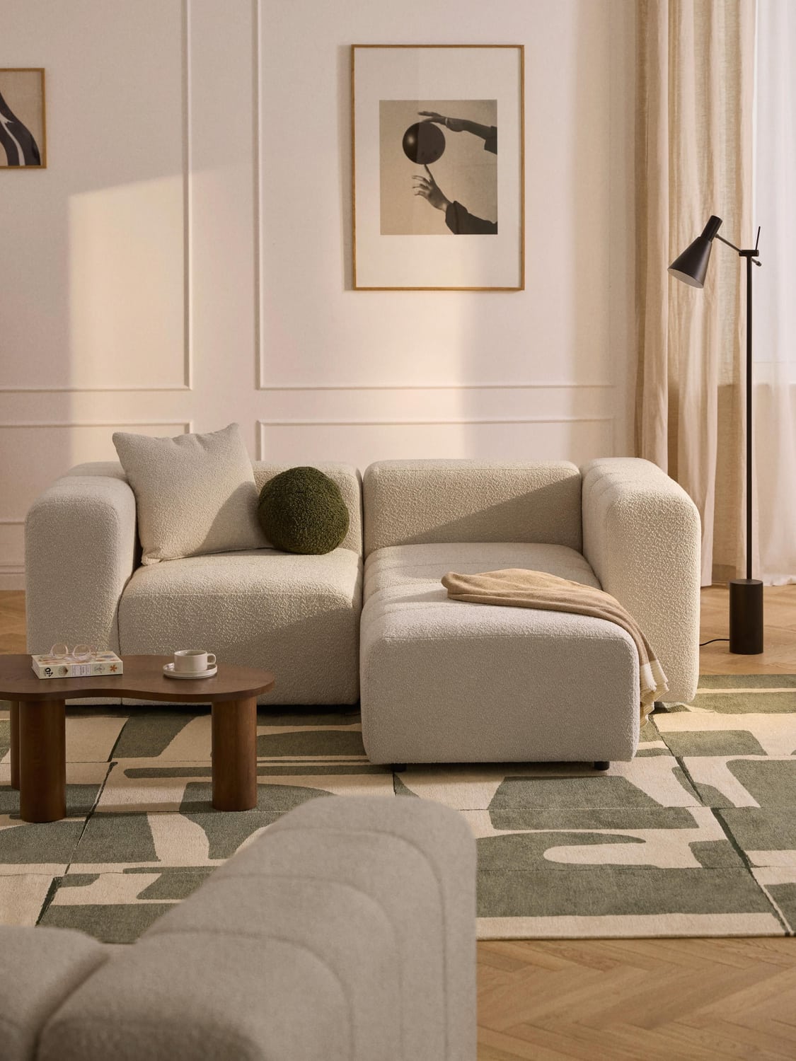 Lena Modular Bouclé Sofa (3-seater) with Ottoman (left/right) — Beige