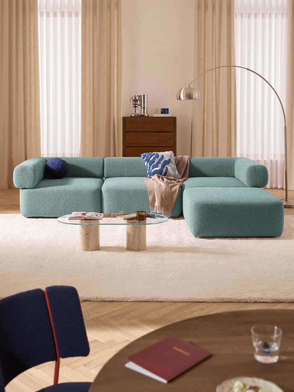 Anton Modular Bouclé Sofa (4-seater) with Ottoman (left/right) — Grey