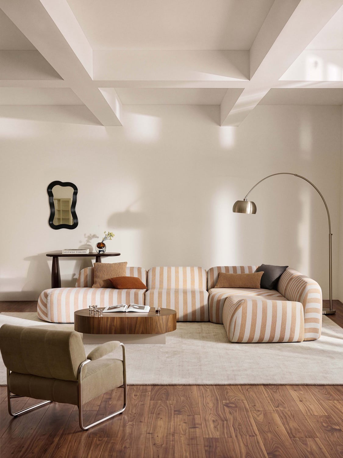 Wolke Modular Striped XL Corner Sofa with Chaise Longue — Beige