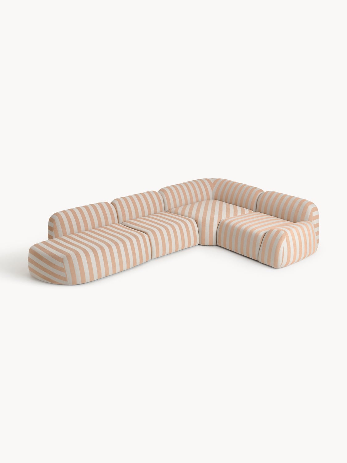 Wolke Modular Striped XL Corner Sofa with Chaise Longue — Beige