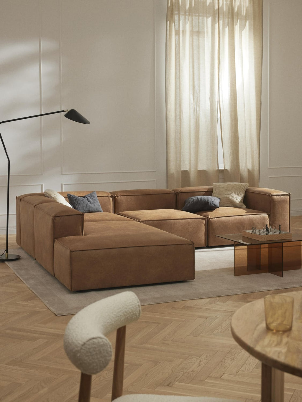 Lennon Modular XL Corner Sofa (4-seater) in Leather — Terracotta