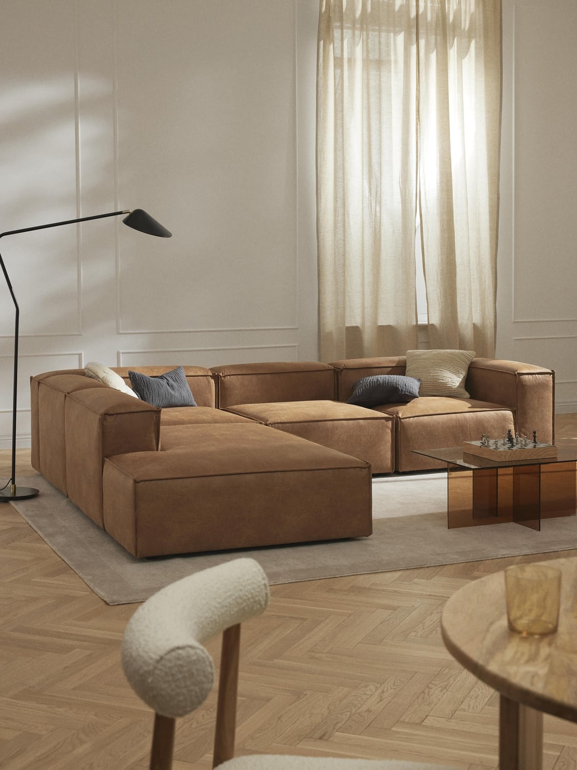 Lennon Modular XL Corner Sofa (4-seater) in Leather — Terracotta