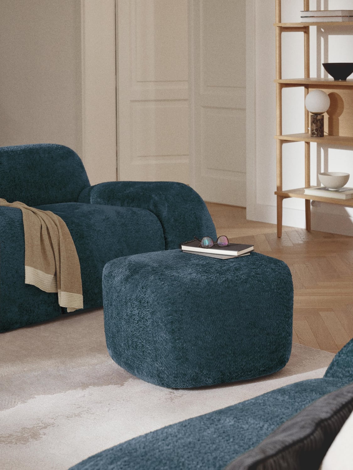 Wolke Sofa Ottoman in Teddy Bouclé — Petrol