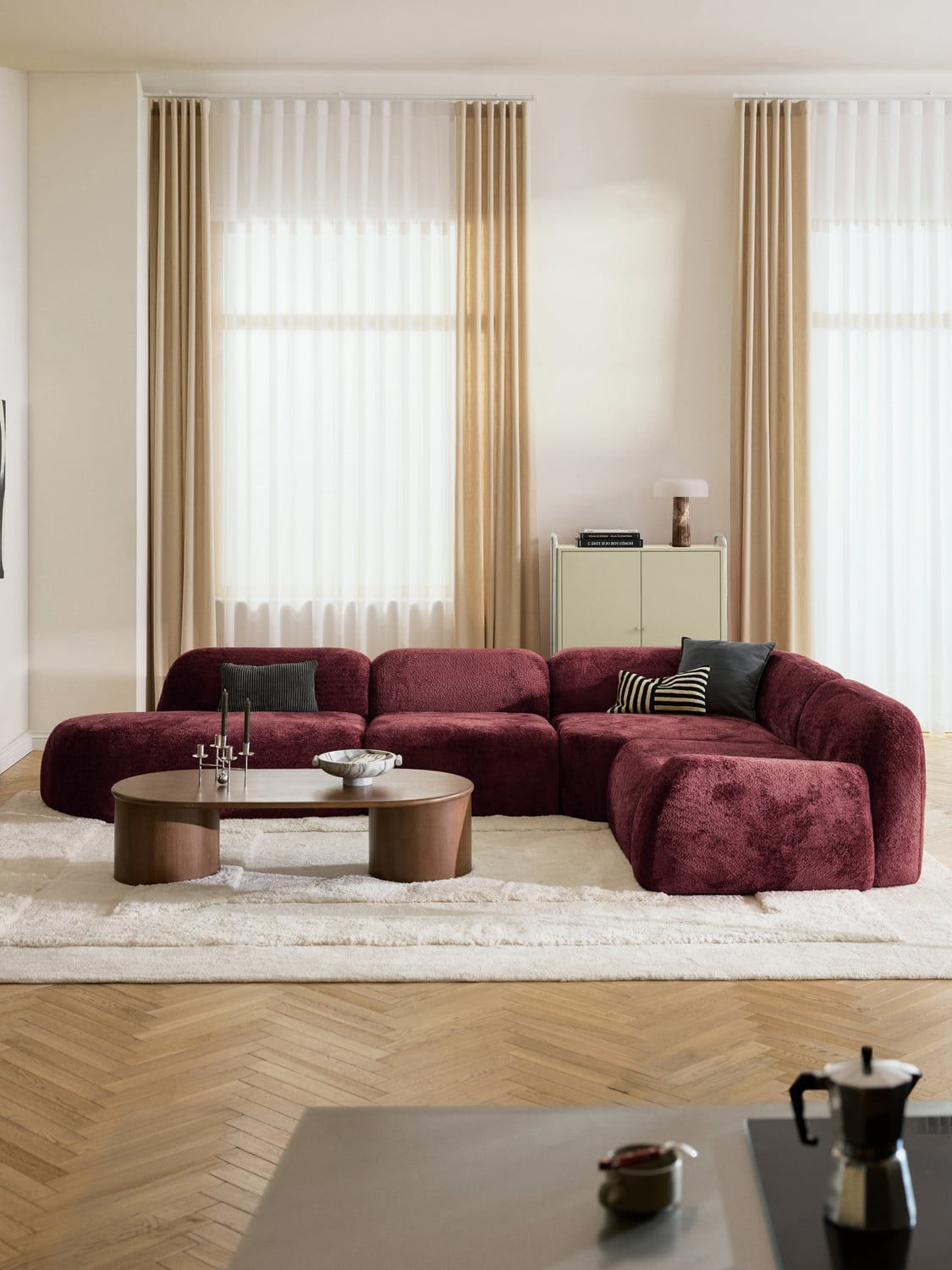 Wolke XL Modular Teddy Bouclé Corner Sofa with Chaise Longue — Chocolate