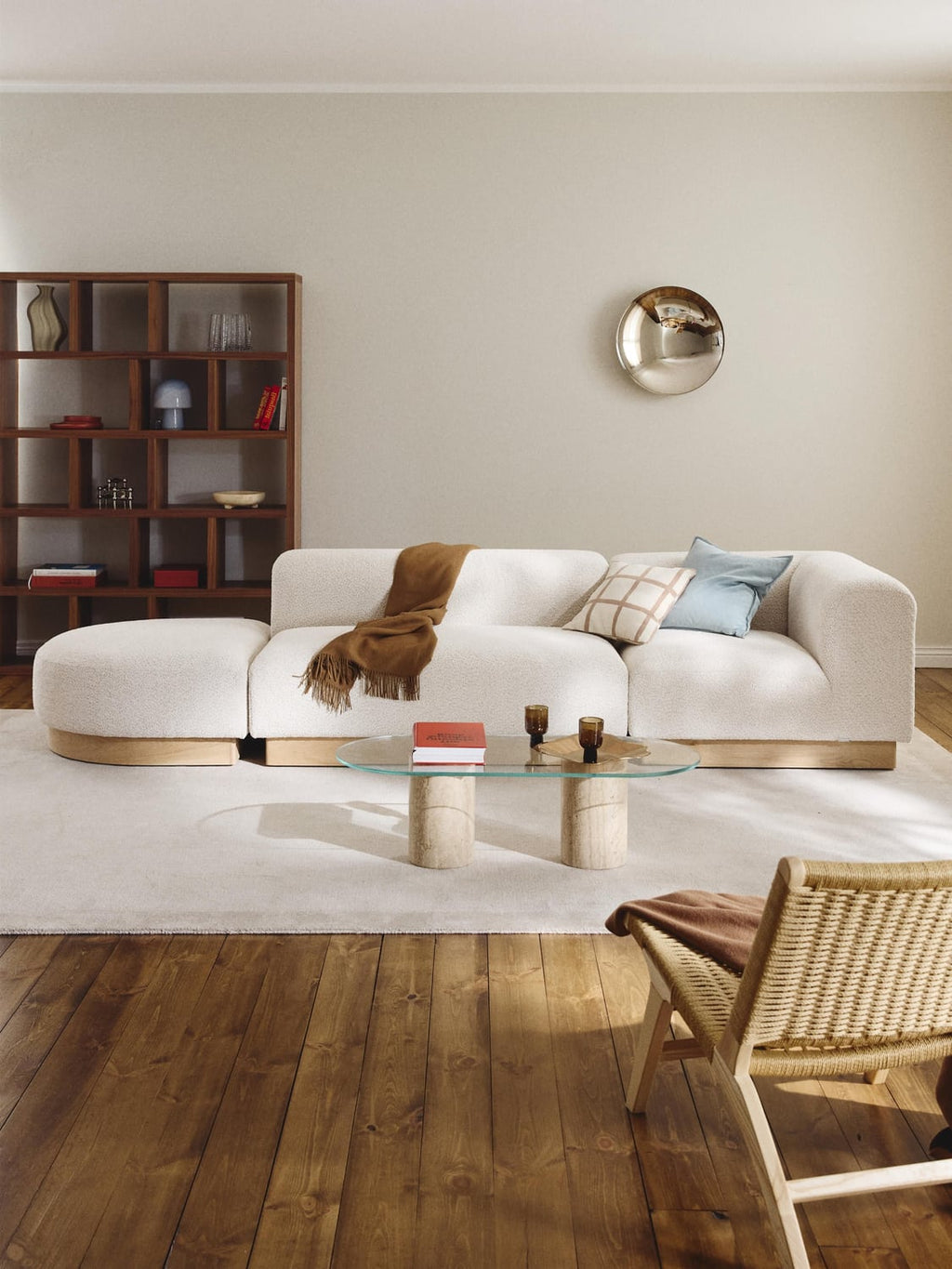 Natalie Modular Ottoman in Teddy Bouclé with Ottoman (left/right) — Off-White