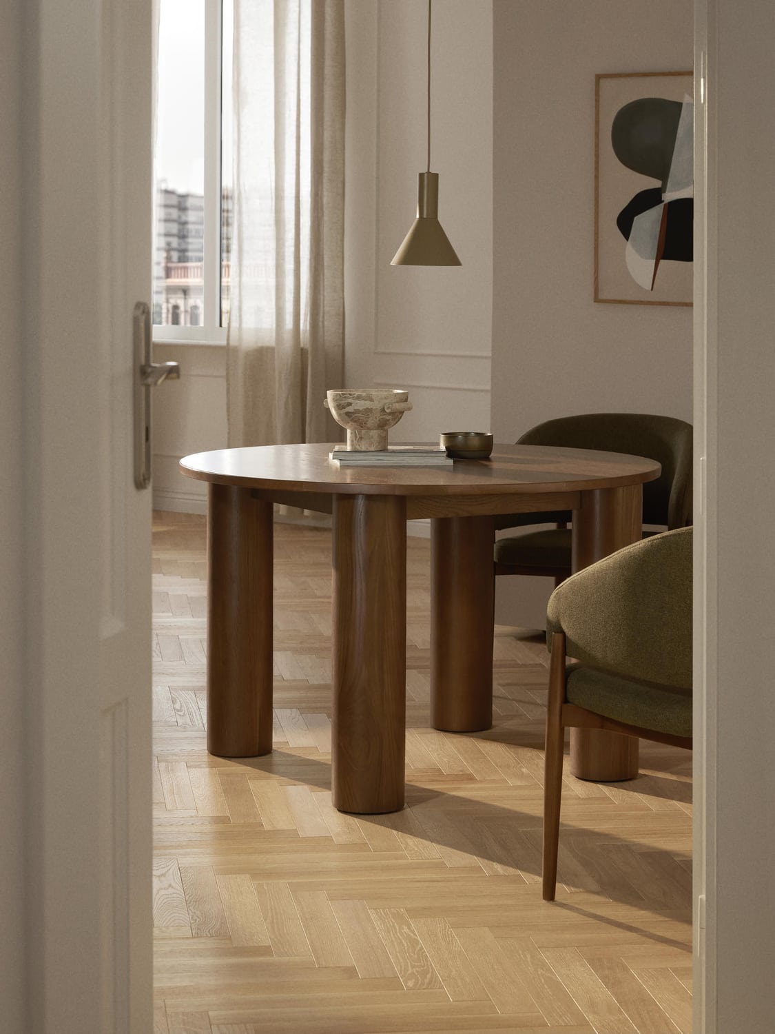 Ohana Round Dining Table in Oak, Ø 120 cm — Taupe