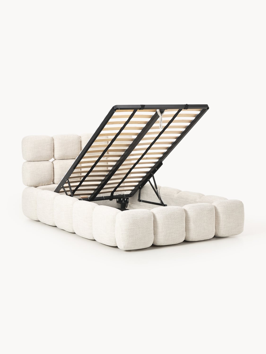 Tayla Single Bed with Storage in Teddy Bouclé — Ivory