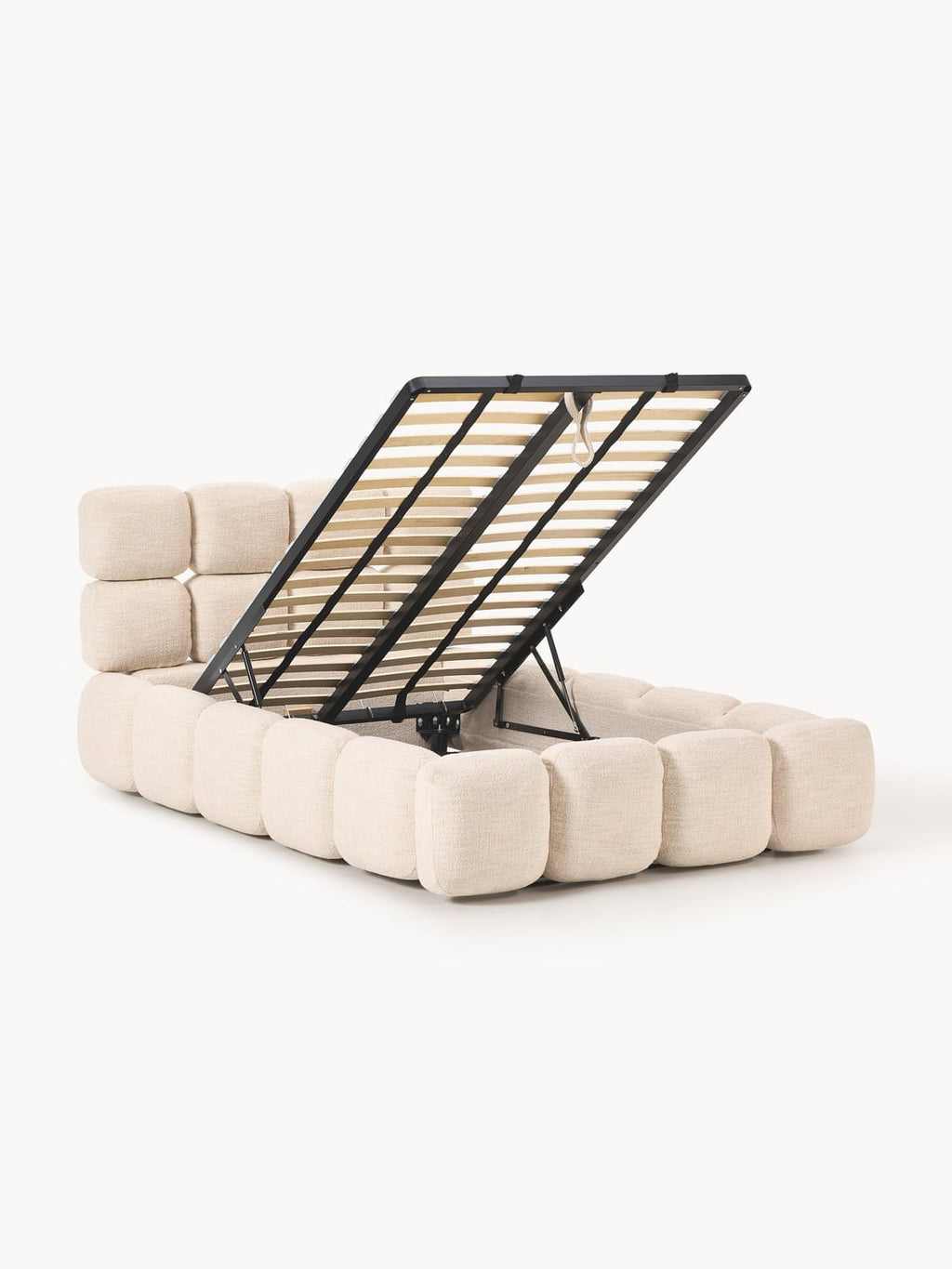 Tayla Single Bed with Storage in Teddy Bouclé — Cream