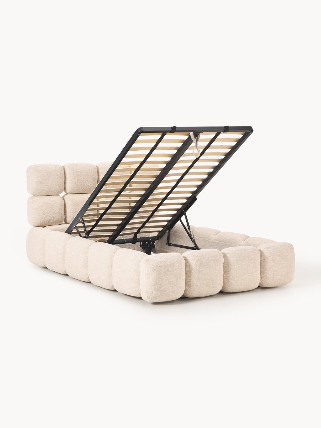 Tayla Single Bed with Storage in Teddy Bouclé — Cream
