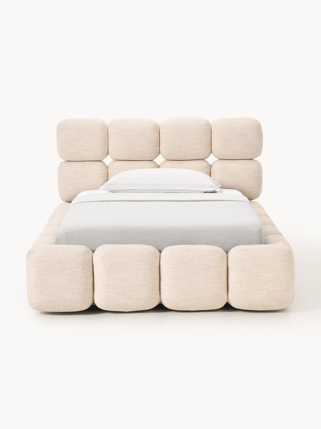 Tayla Single Bed with Storage in Teddy Bouclé — Cream