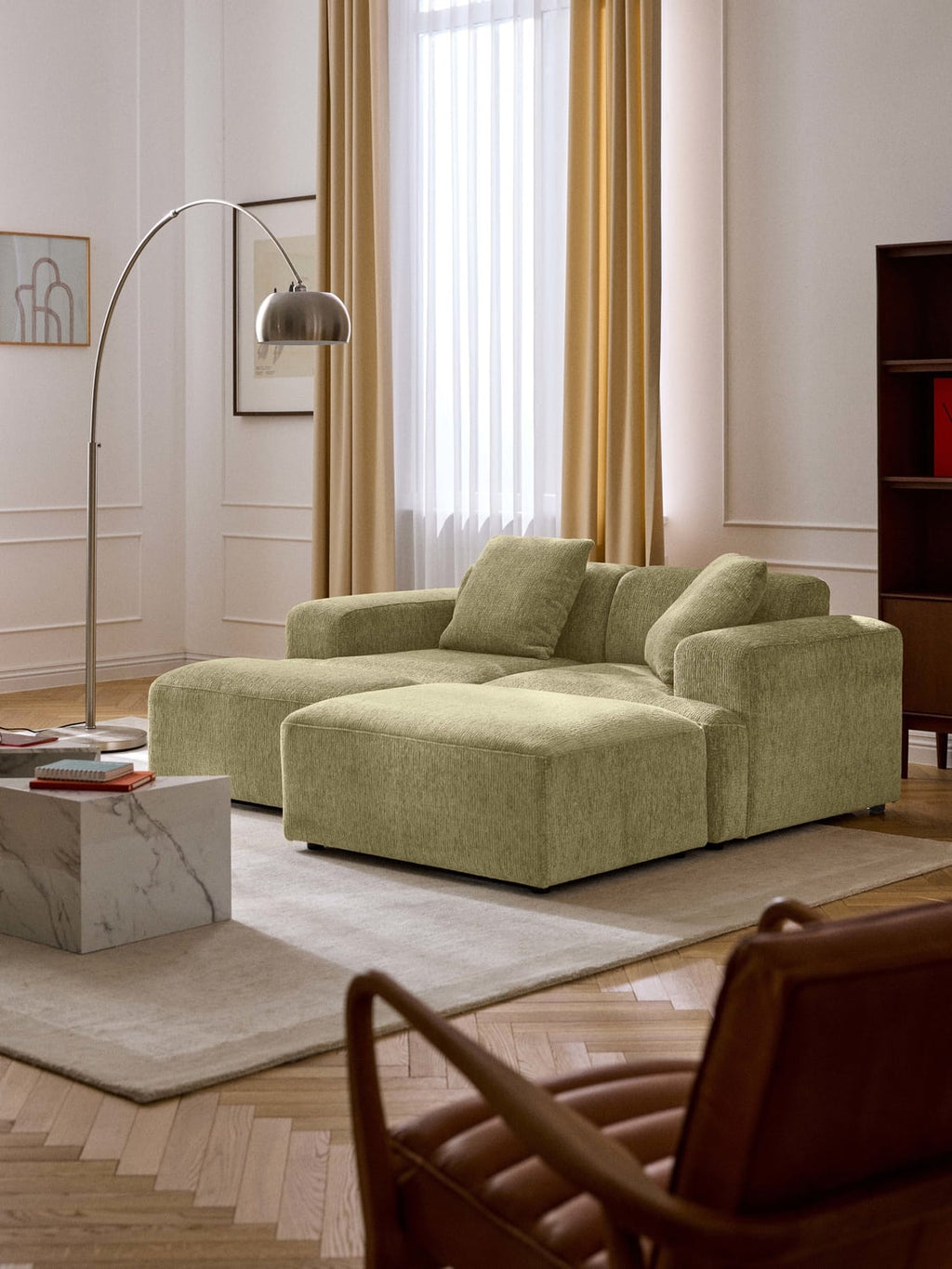 Melva Sofa Ottoman, B 99 x T 72 cm — Sage
