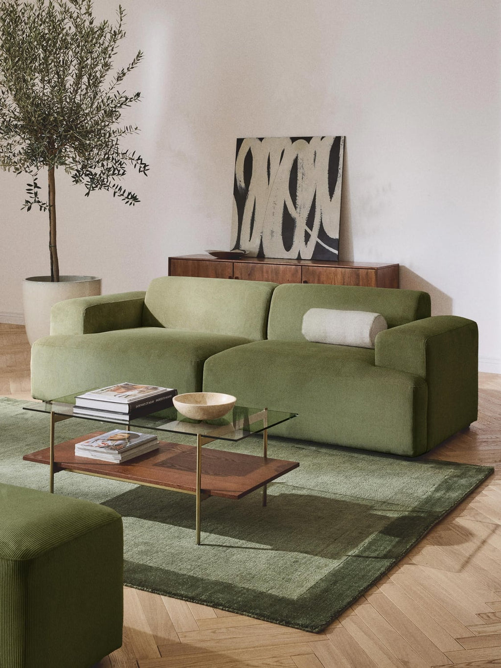 Melva Corduroy-Sofa (2-seater) — Olive