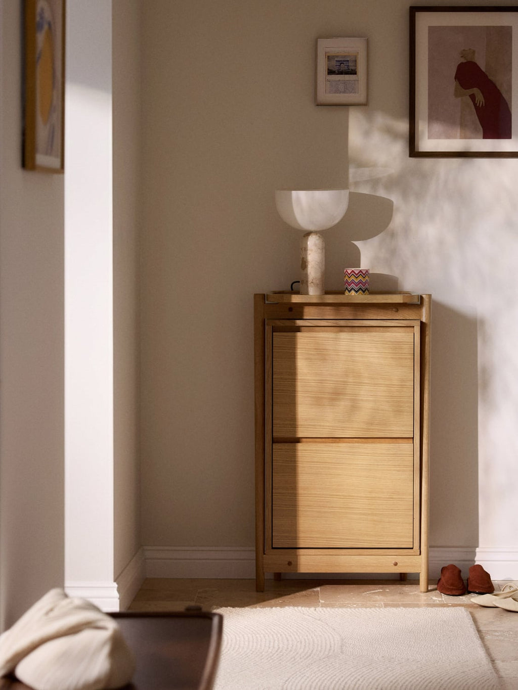 Libby Wood-Shoe Cabinet with Folding Compartments — Camel