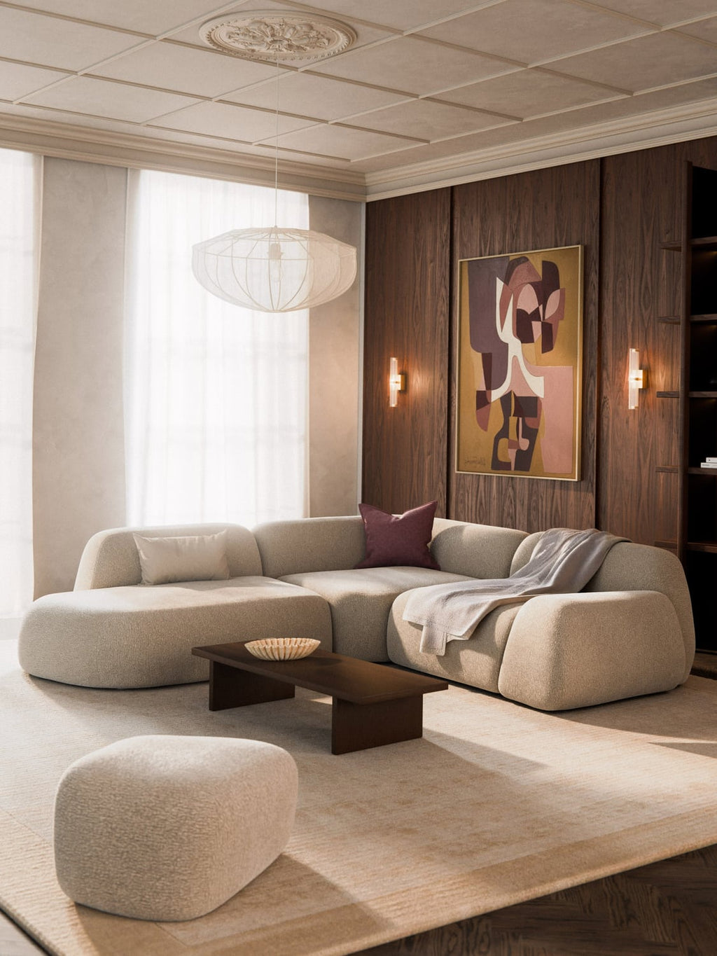 Wolke Modular Corner Sofa (4-seater) with Chaise Longue — Pearl Grey