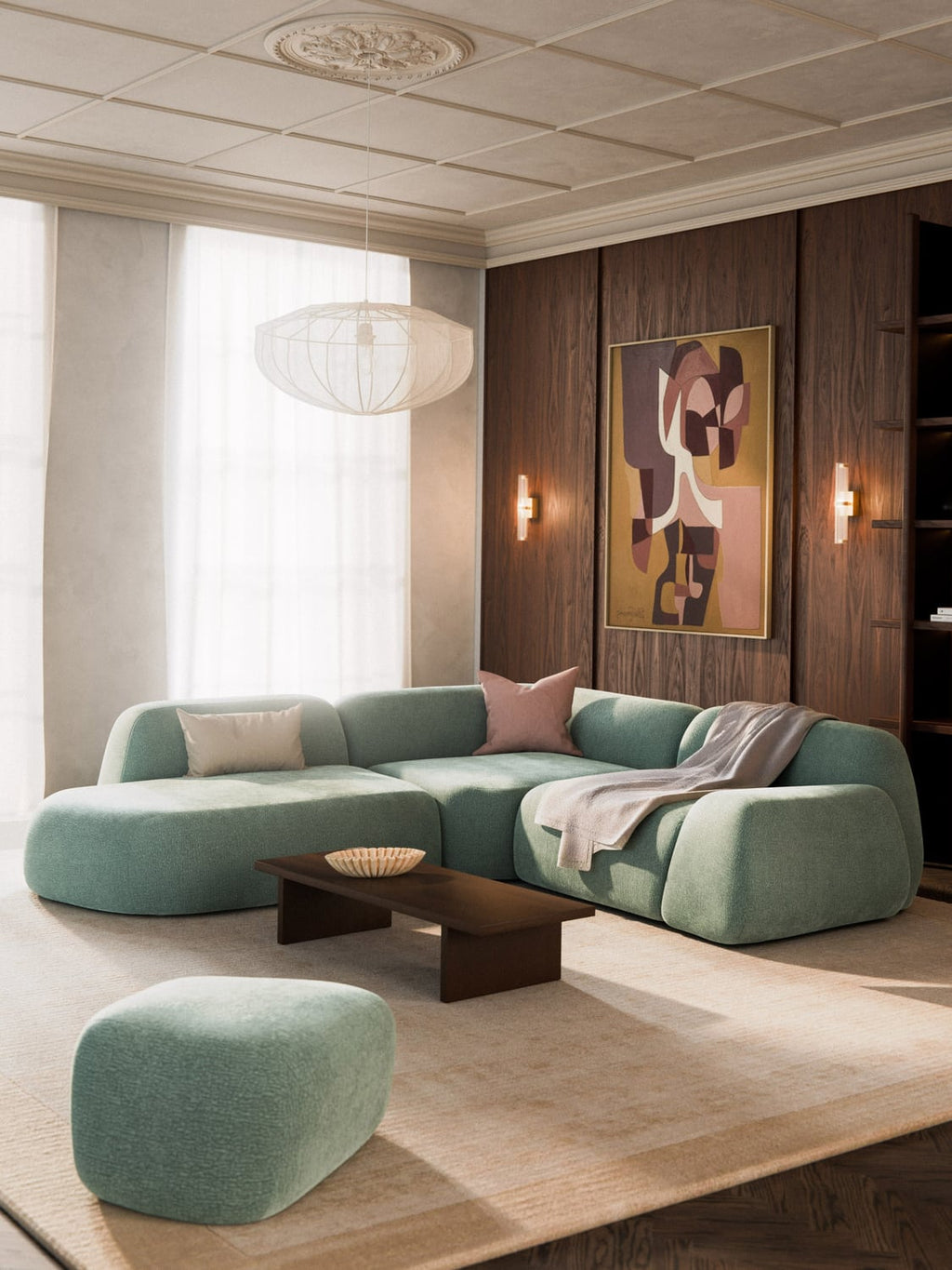 Wolke Modular Corner Sofa (4-seater) with Chaise Longue — Mist Grey