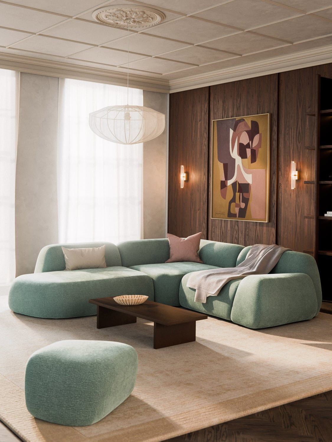 Wolke Modular Corner Sofa (4-seater) with Chaise Longue — Mist Grey