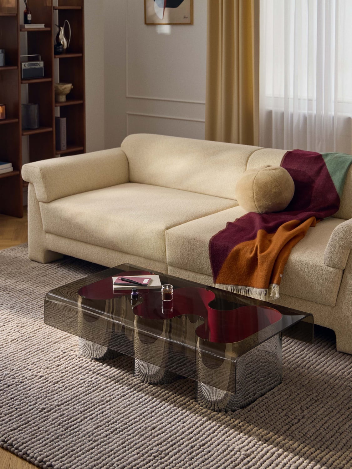 Jouri Coffee Table with Glass Top — Taupe