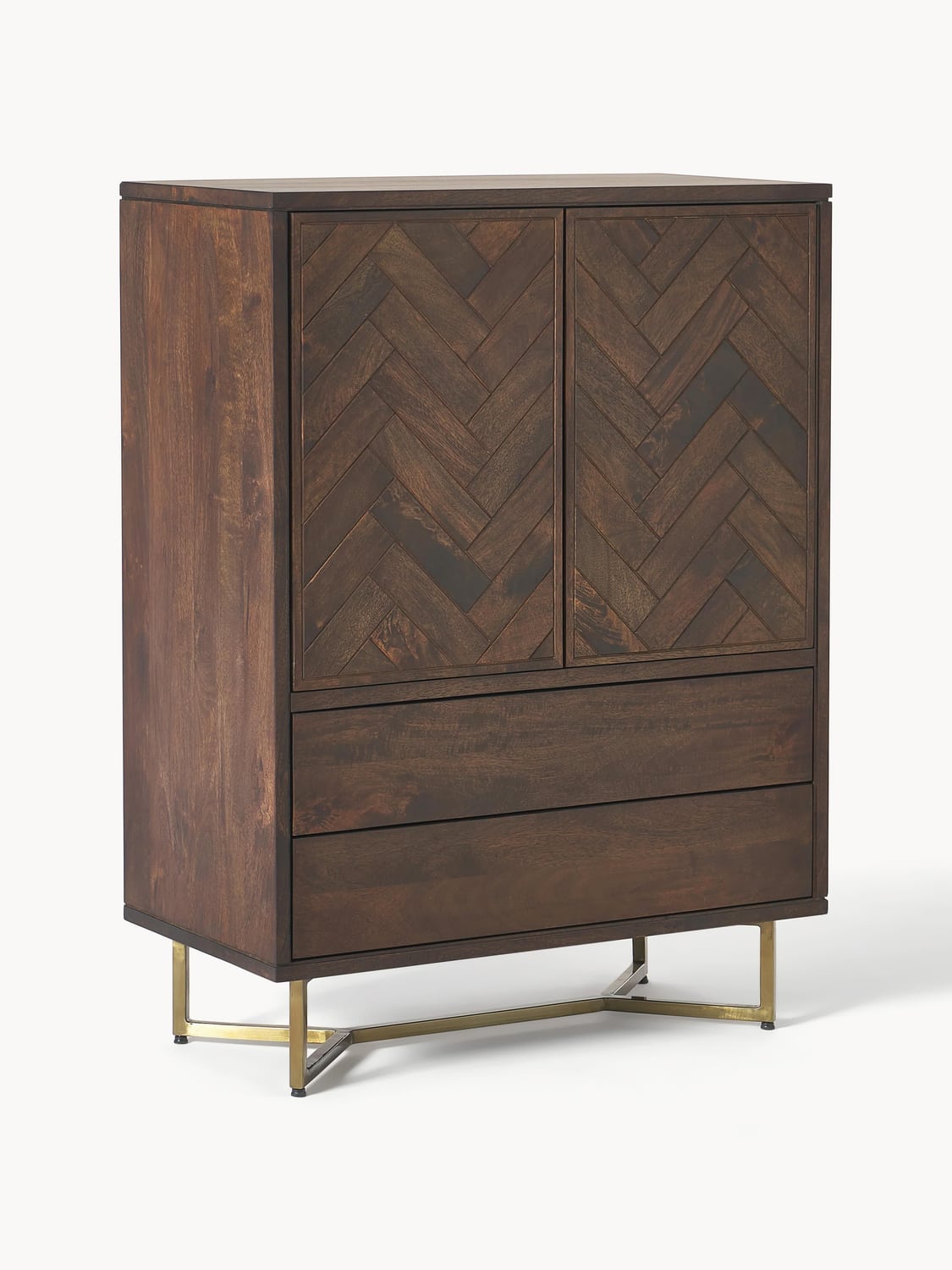 Luca Highboard in Mango Wood with Herringbone Pattern