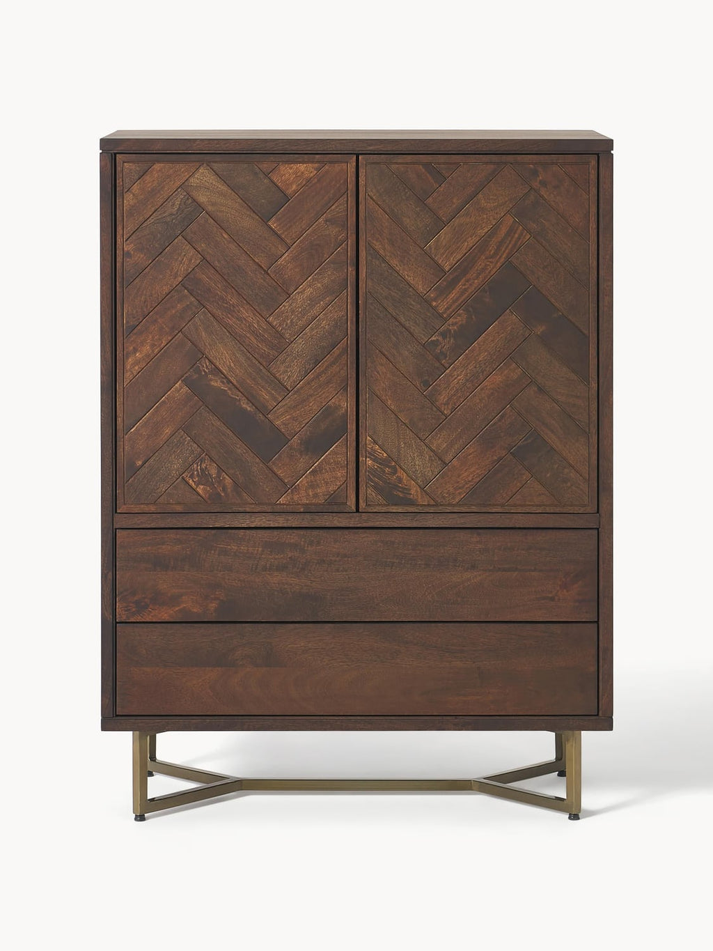 Luca Highboard in Mango Wood with Herringbone Pattern