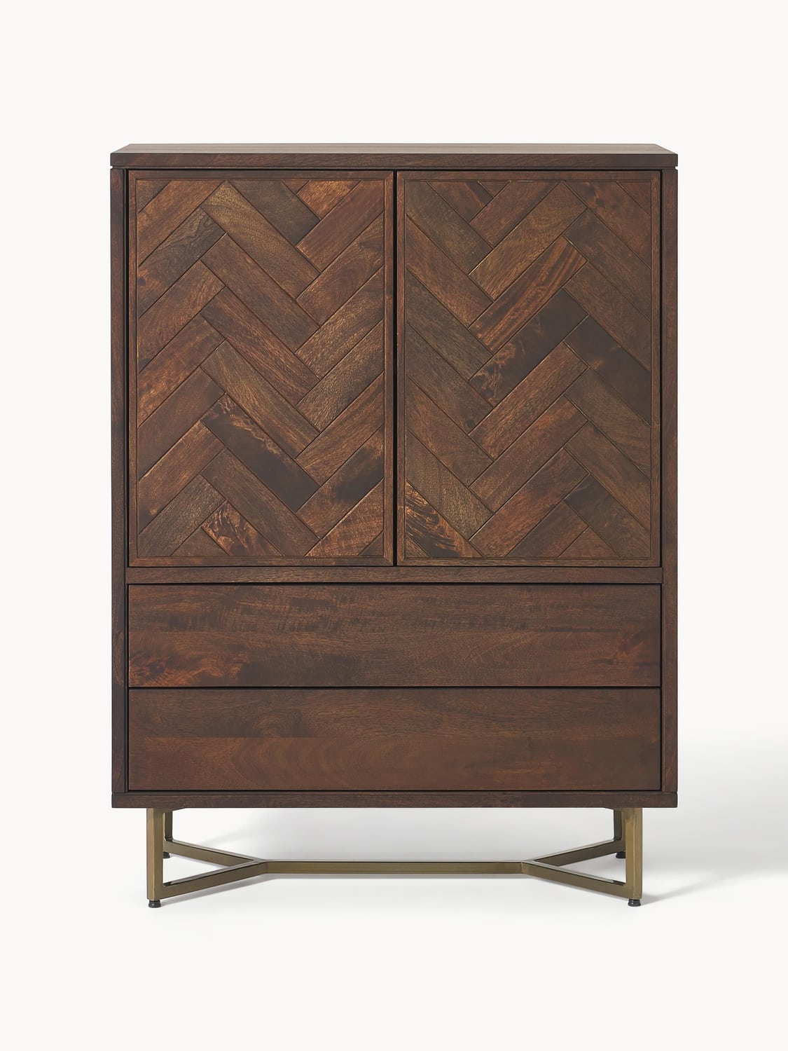 Luca Highboard in Mango Wood with Herringbone Pattern