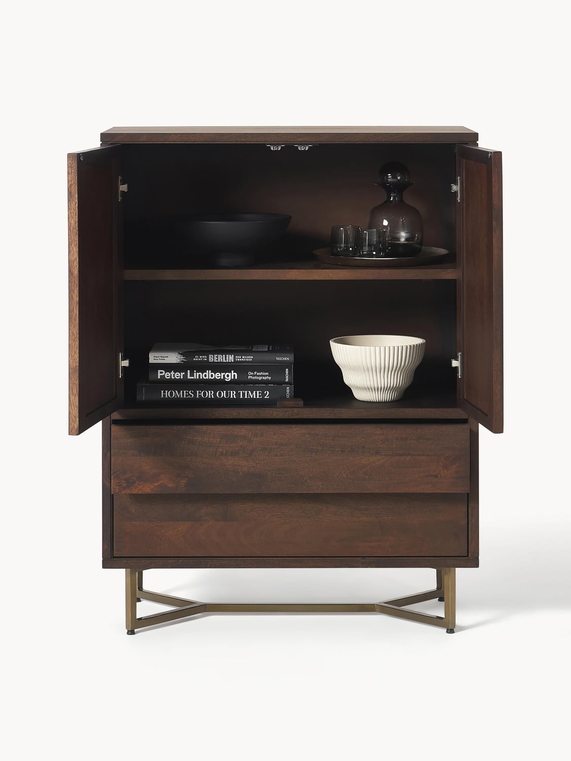 Luca Highboard in Mango Wood with Herringbone Pattern