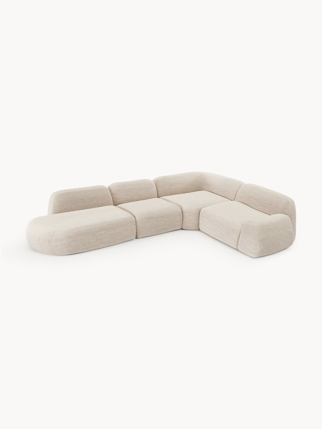 Wolke Modular Bouclé-XL Corner Sofa with Chaise Longue — Light Grey