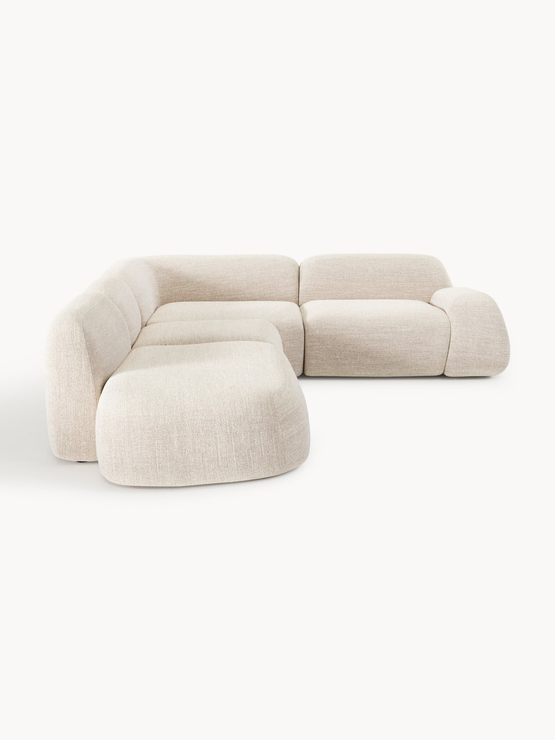 Wolke Modular Bouclé-XL Corner Sofa with Chaise Longue — Light Grey