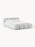 Tayla Upholstered Bed in Bouclé with Storage — Light Grey