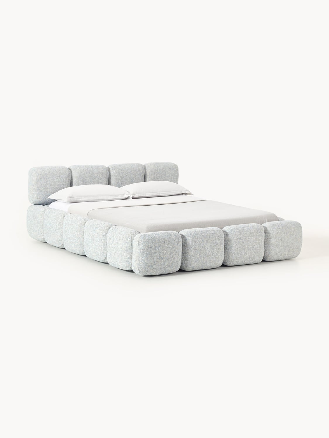 Tayla Upholstered Bed in Bouclé with Storage — Light Grey