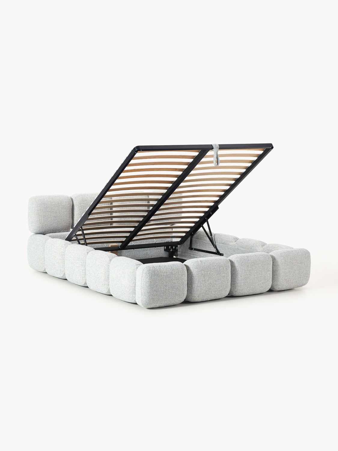 Tayla Upholstered Bed in Bouclé with Storage — Light Grey