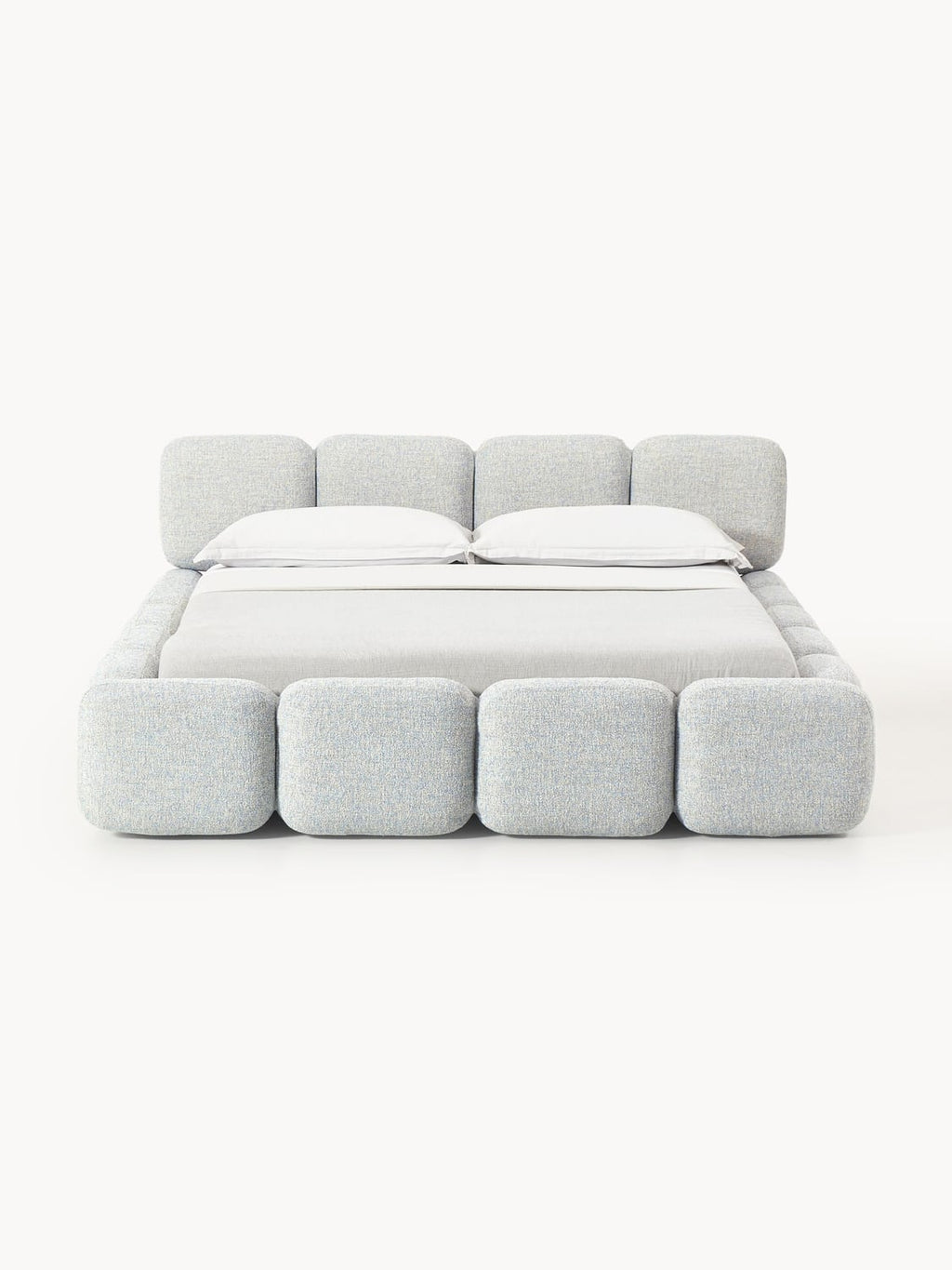 Tayla Upholstered Bed in Bouclé with Storage — Light Grey