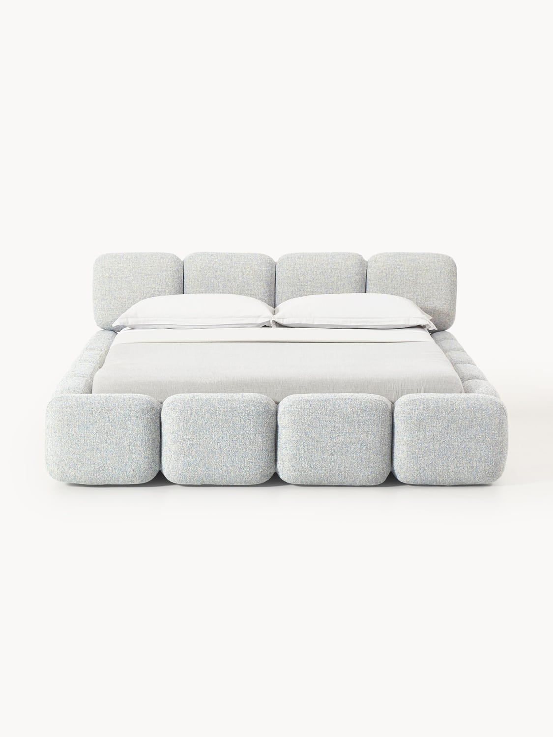 Tayla Upholstered Bed in Bouclé with Storage — Light Grey
