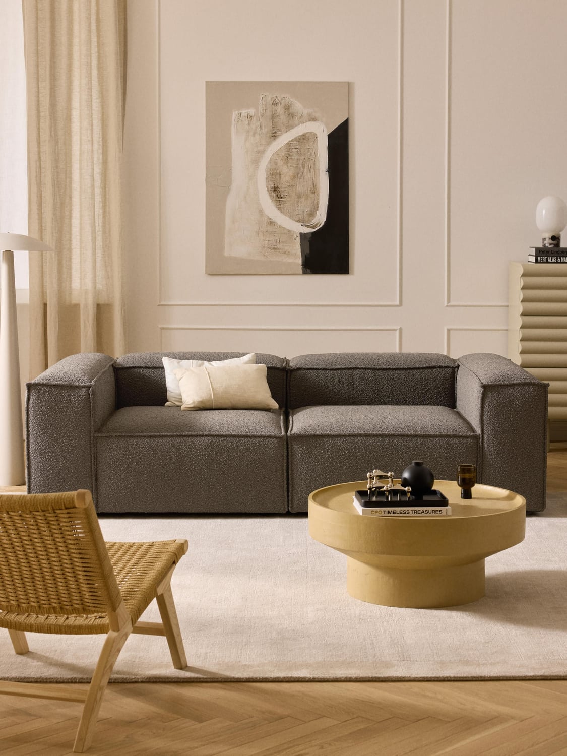 Lennon Modular Sofa (3-seater) in Bouclé — Dark Grey