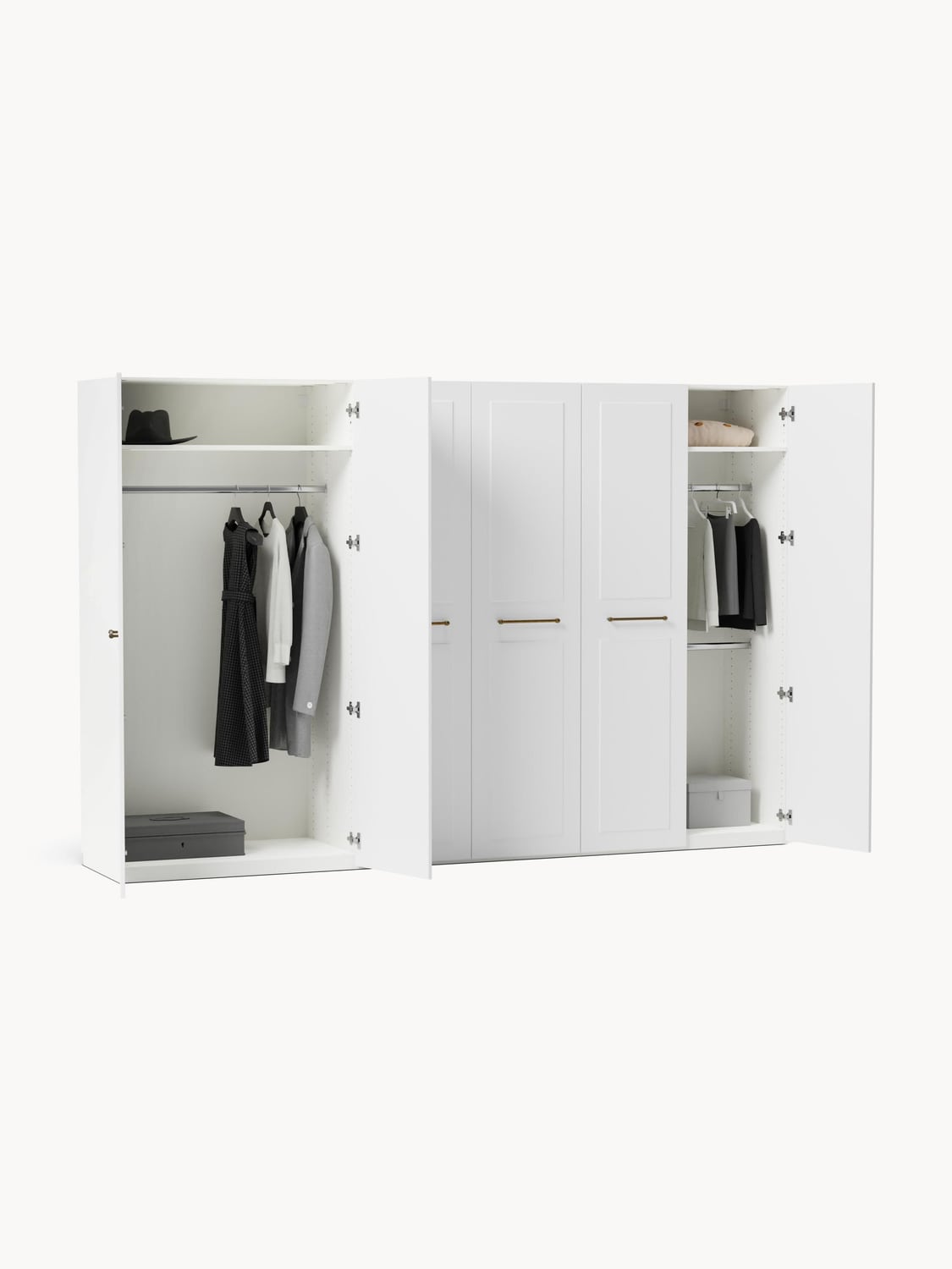 Charlotte Modular Hinged-Door Wardrobe, 100 cm Width, in various sizes — Ivory