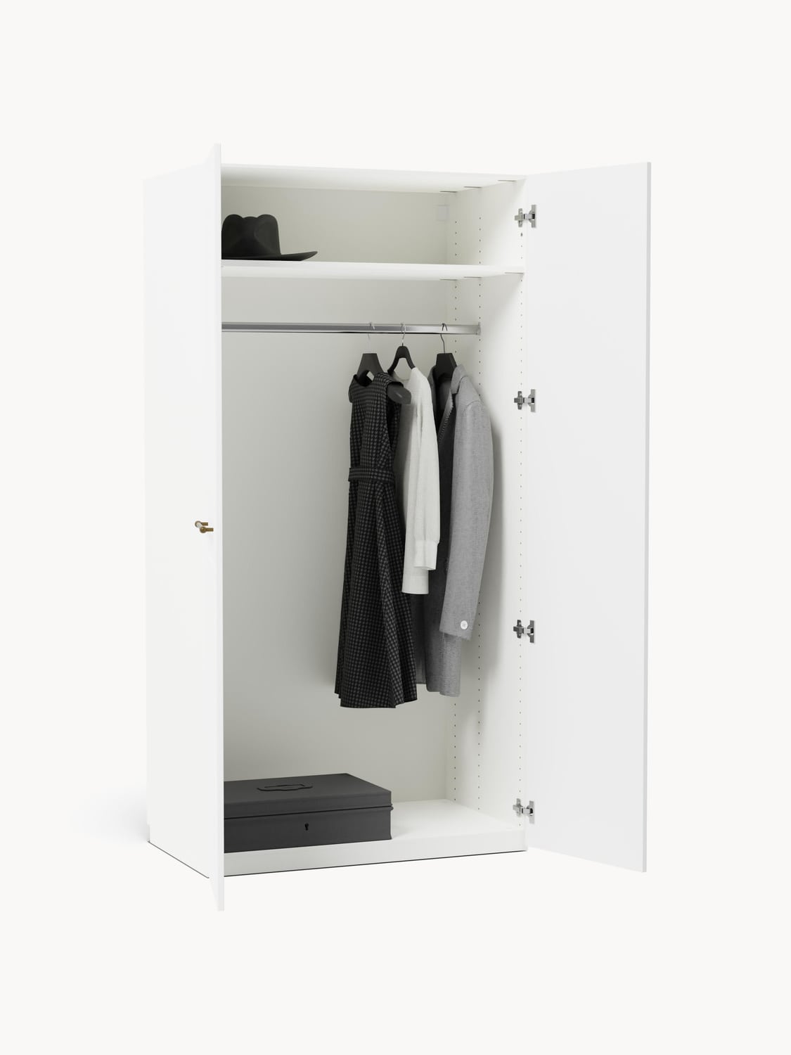 Charlotte Modular Hinged-Door Wardrobe, 100 cm Width, in various sizes — Cream