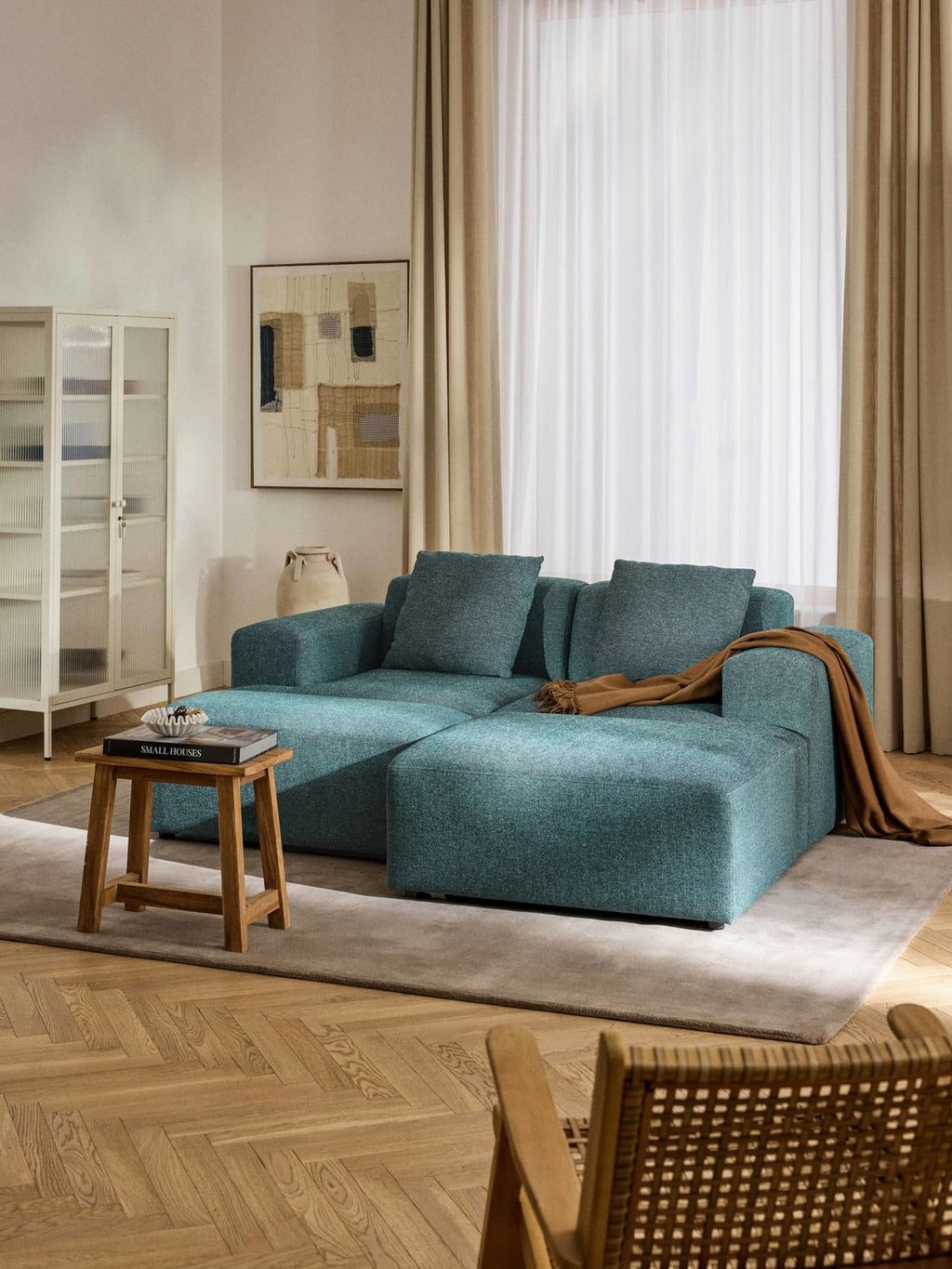 Melva Sofa Ottoman, B 99 x T 72 cm — Teal
