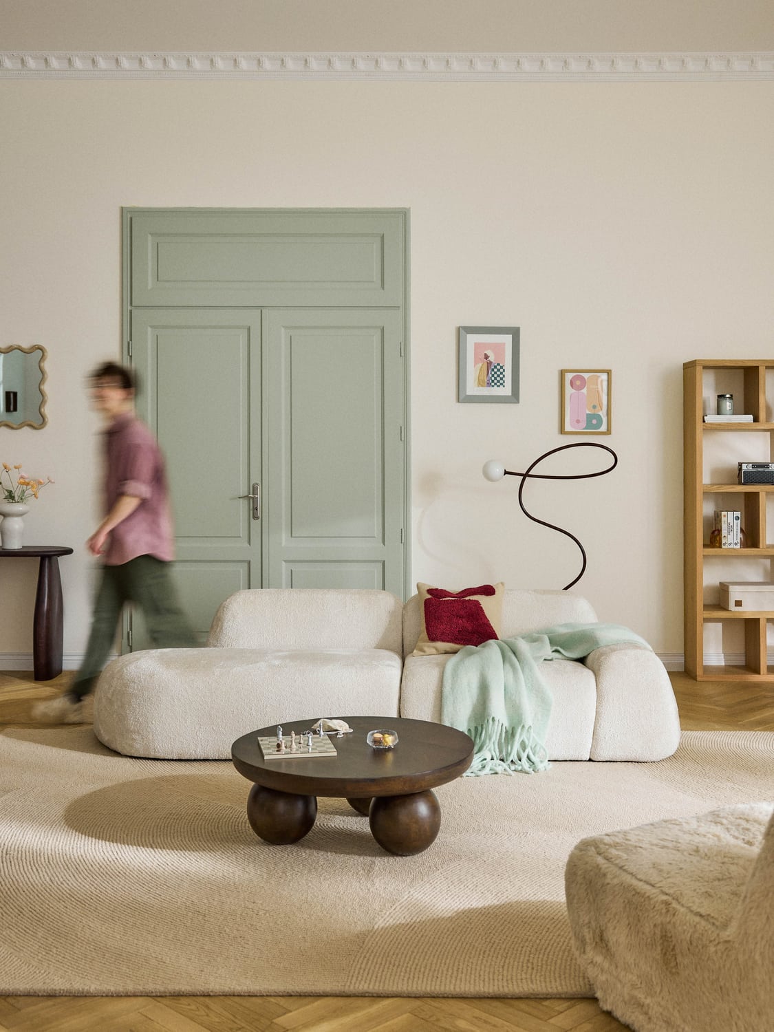 Wolke Modular Teddy Bouclé-Chaise (3-seater) — Off-White