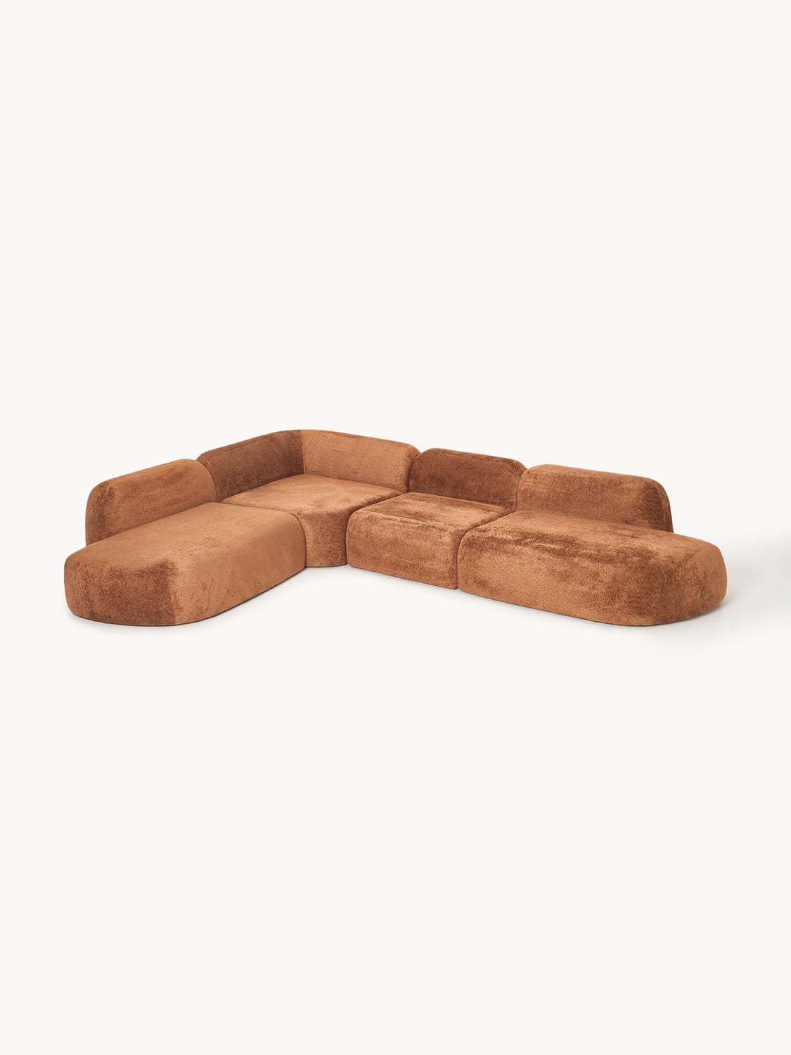 Wolke XL Modular Teddy Bouclé Corner Sofa with Chaise Longue — Camel