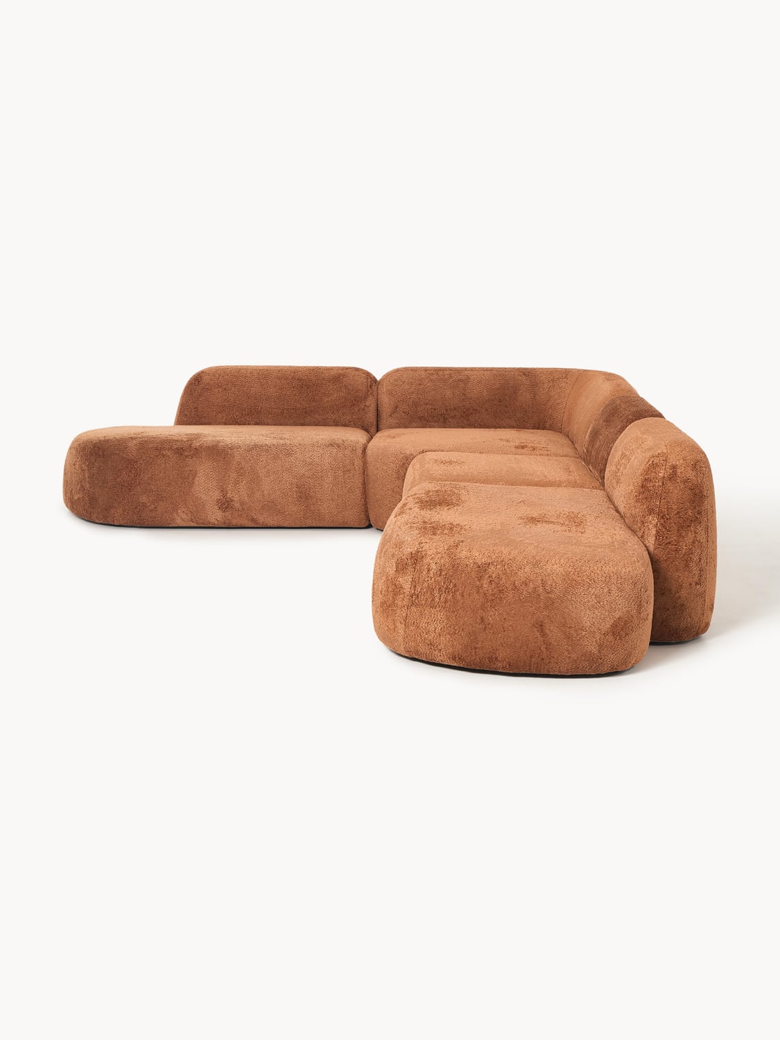 Wolke XL Modular Teddy Bouclé Corner Sofa with Chaise Longue — Camel