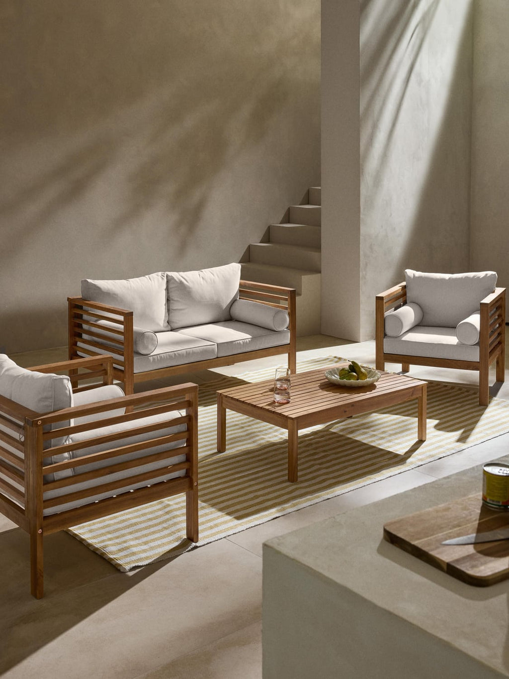 Bo Garden Lounge Set in Acacia, set of 4 — Oatmeal