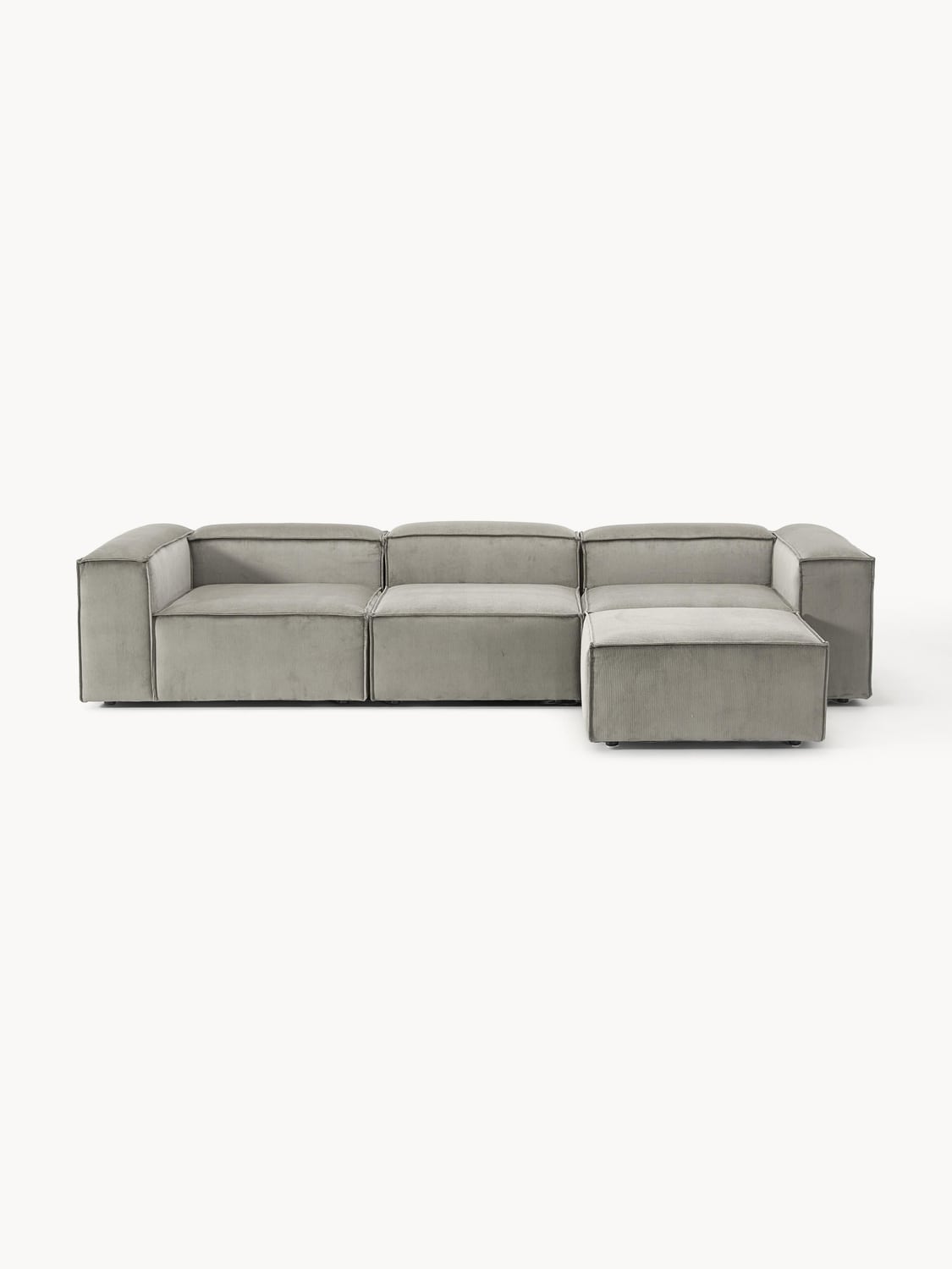 Lennon Modular Sofa (4-seater) in Corduroy with Ottoman (left/right) — Warm Grey