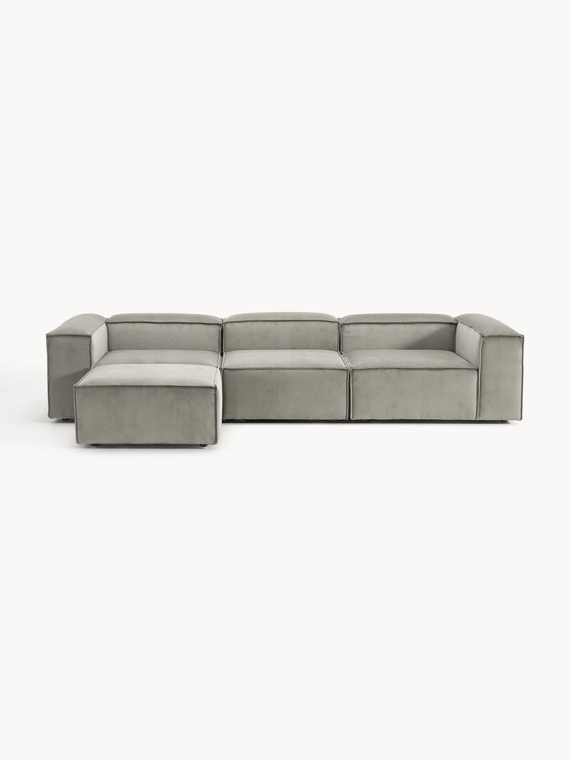 Lennon Modular Sofa (4-seater) in Corduroy with Ottoman (left/right) — Warm Grey