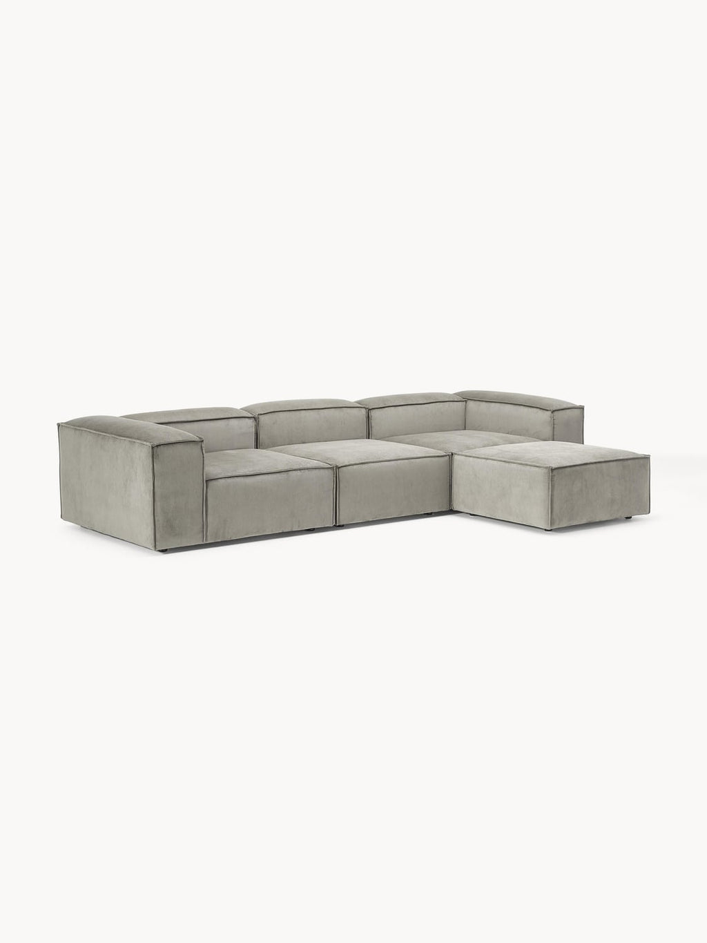 Lennon Modular Sofa (4-seater) in Corduroy with Ottoman (left/right) — Warm Grey