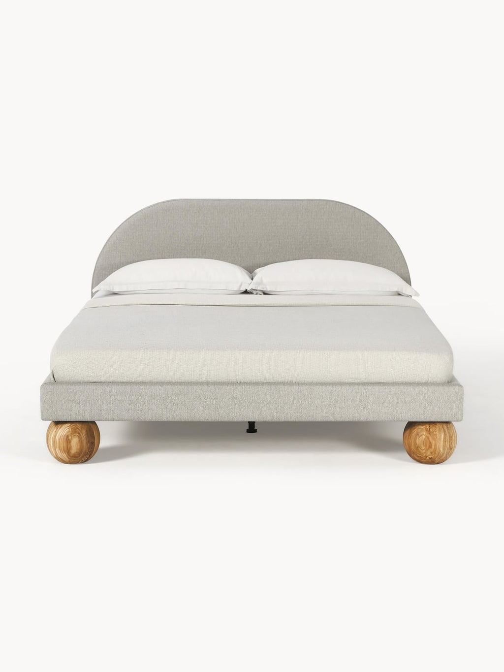 Rena Upholstered Bed with Ball Feet in Oak — Pearl Grey