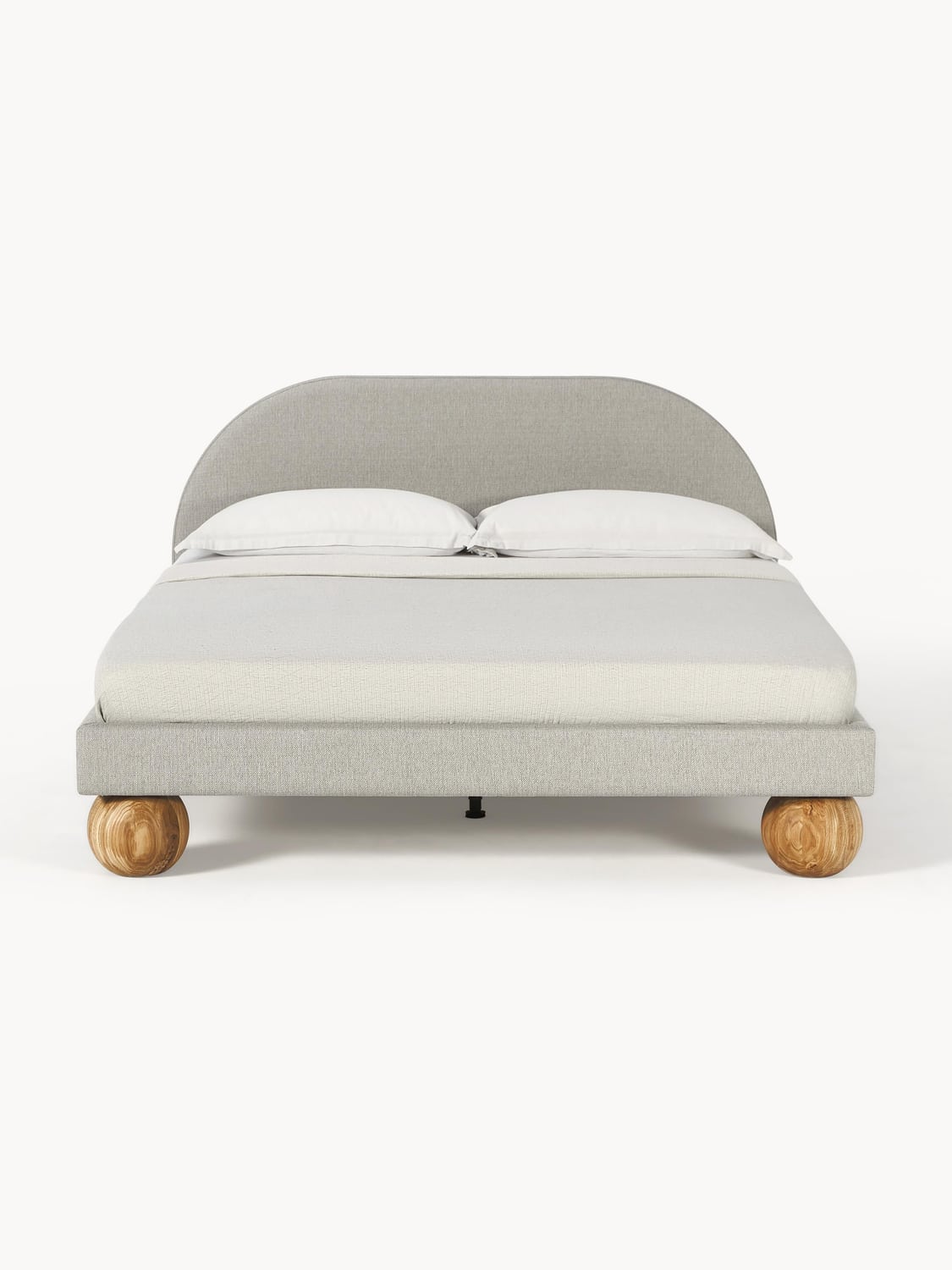 Rena Upholstered Bed with Ball Feet in Oak — Pearl Grey
